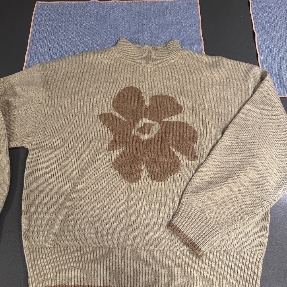 Beige Sweater with Brown Floral Design